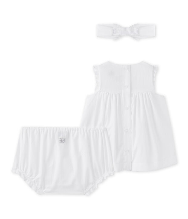 Dreiteiliges Baby-M&auml;dchen-Ensemble aus Popeline weiss
