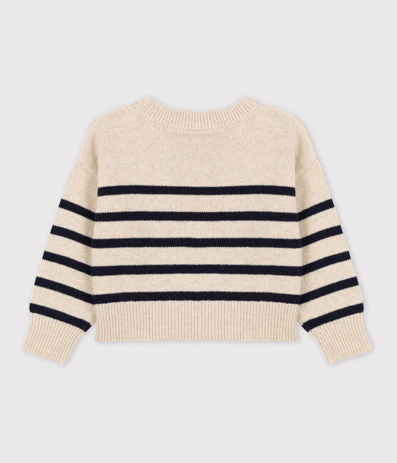 Gestreifter Kinderpullover aus Wolle und Baumwolle für Mädchen/Jungen weiss AVALANCHE/blau SMOKING