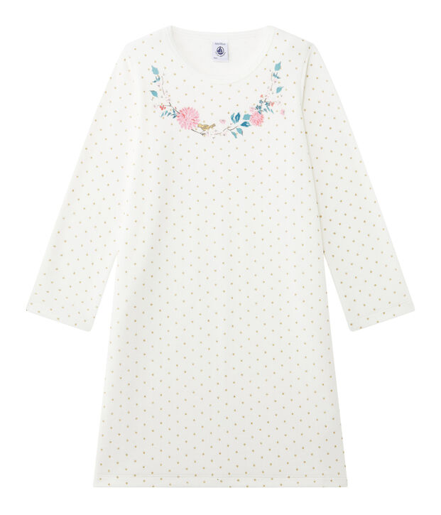 Chemise de nuit fille en bouclette velours weiss/gelb
