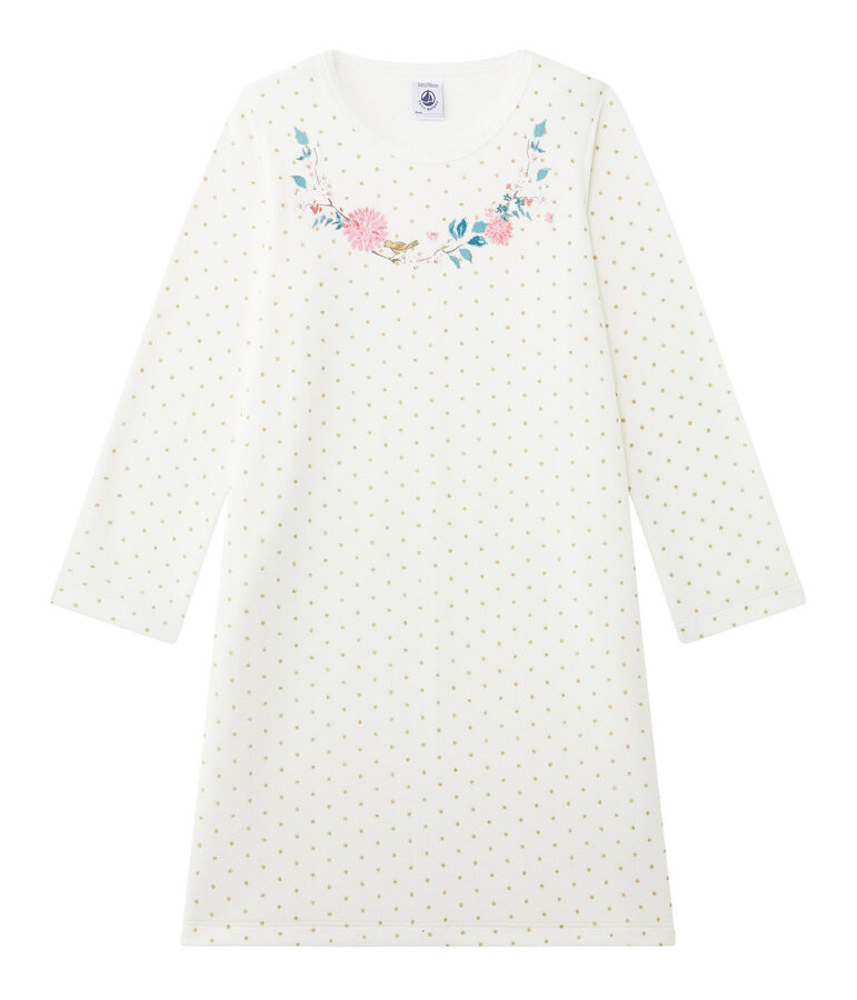 Chemise de nuit fille en bouclette velours weiss LAIT/gelb OR