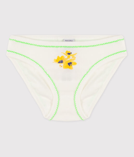 Baumwoll-Slips für Mädchen weiss MARSHMALLOW/ VERT