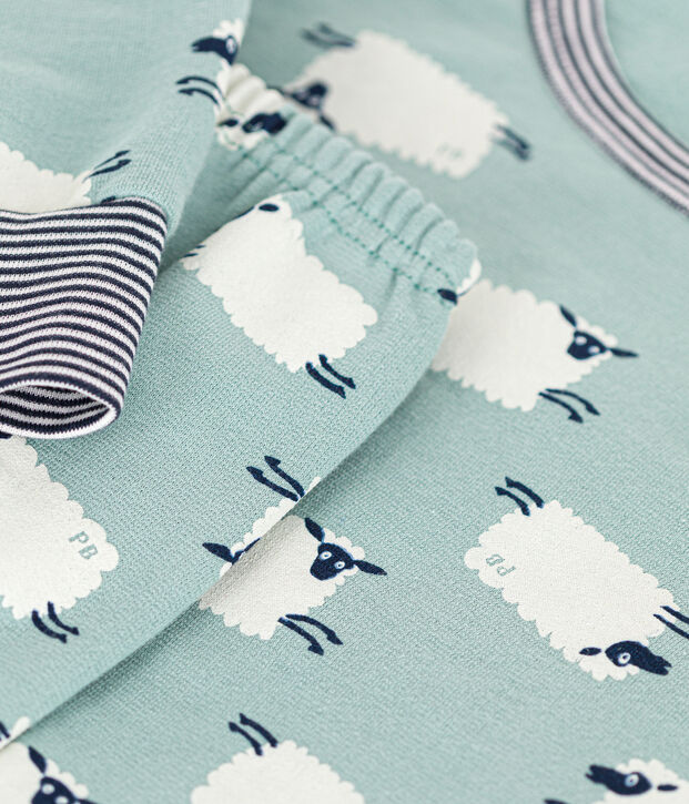 Kinder-Pyjama aus aufgerautem Molton mit Schafen gr&uuml;n/vielfarbig