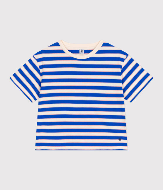 Damen-T-Shirt Le Boxy aus Baumwolle mit Streifen weiss AVALANCHE/ MULTICO