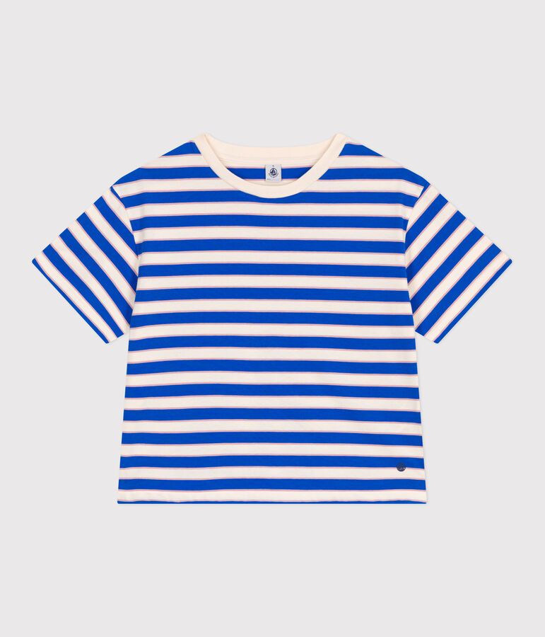 Damen-T-Shirt Le Boxy aus Baumwolle mit Streifen naturfarben/vielfarbig