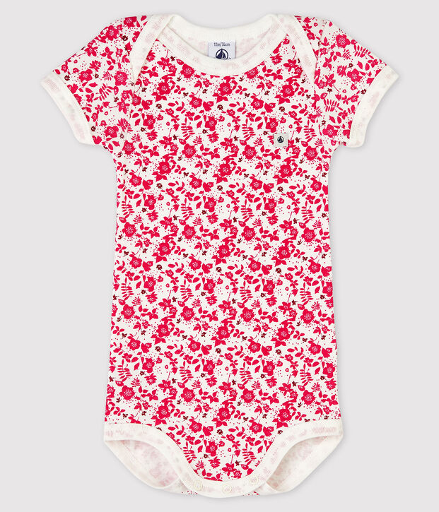 Kurz&auml;rmeliger Baby-Body f&uuml;r M&auml;dchen weiss/rosa
