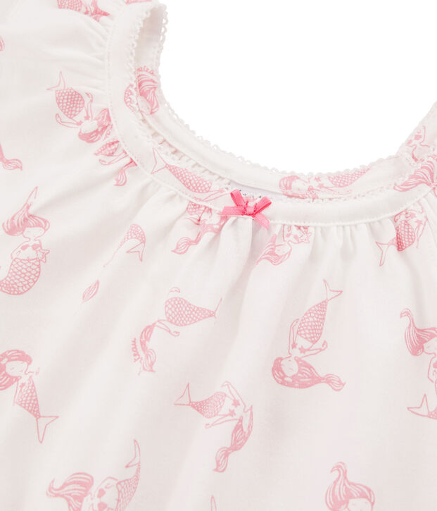 Nachthemd aus d&uuml;nner Baumwolle f&uuml;r kleine M&auml;dchen. weiss/rosa