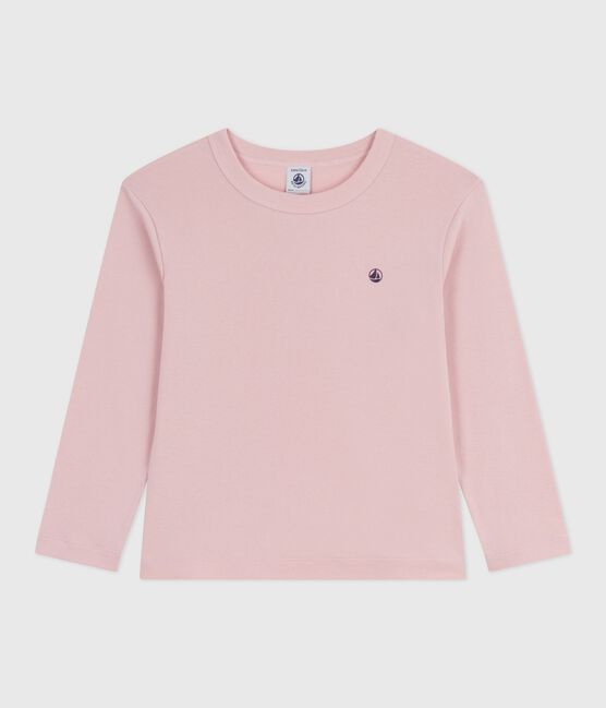 Langärmeliges Kinder-T-Shirt aus einfarbiger Baumwolle rosa JOLI