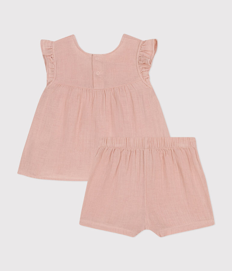 Baby-Set mit Bluse und Shorts aus Musselin-Stoff rosa