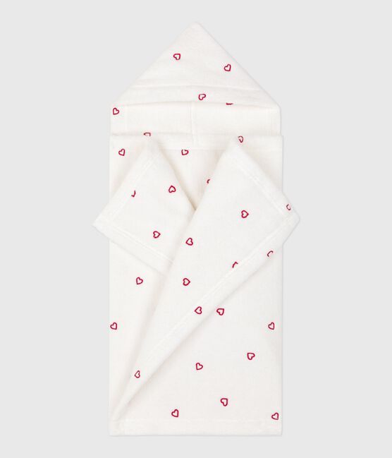 Baby-Badehandtuch aus Frottee mit bestickten Herzen weiss MARSHMALLOW/rosa CHARME