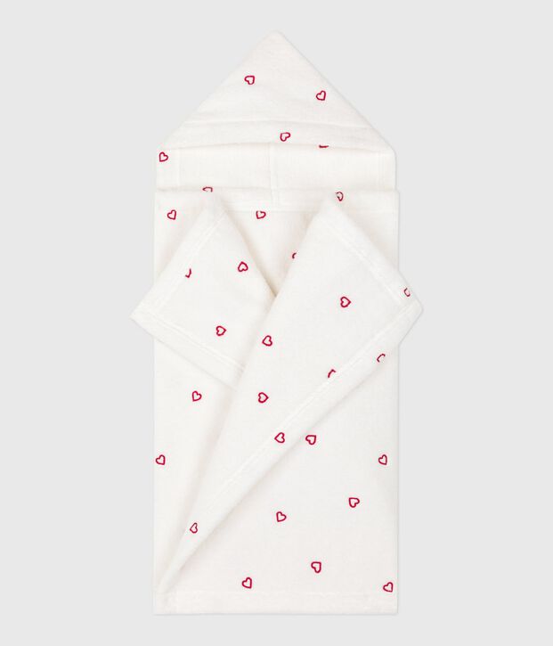 Baby-Badehandtuch aus Frottee mit bestickten Herzen weiss/rosa