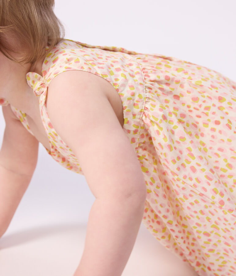 &Auml;rmelloses Baby-Kleid aus gemusterter Baumwolle weiss/vielfarbig