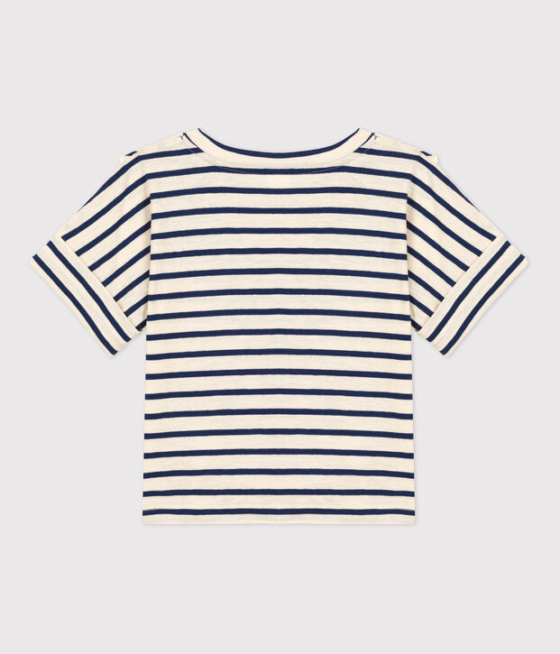 Kurz&auml;rmeliges Kinder-T-Shirt aus Baumwolle f&uuml;r M&auml;dchen naturfarben/blau