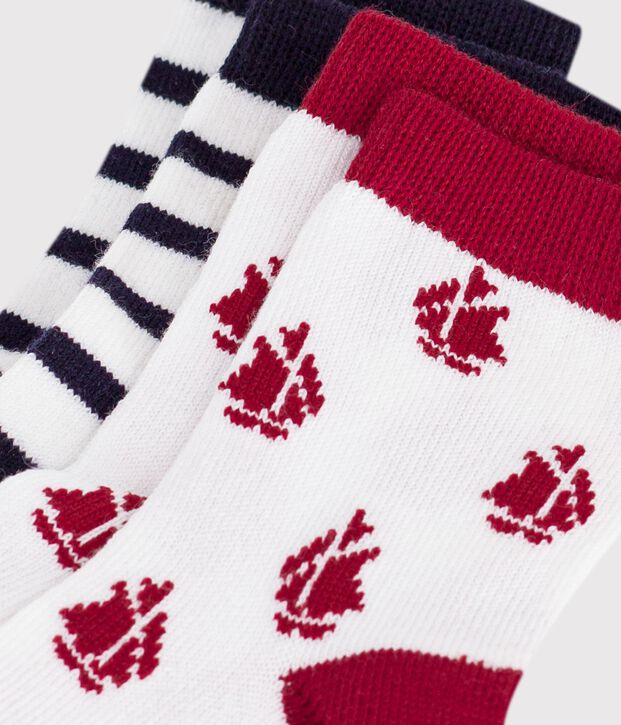 2 Paar Babysocken aus Baumwolle mit Streifen und Bootsmotiv vielfarbig