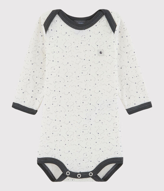 Langärmeliger Baby-Body Mädchen/Jungen weiss MARSHMALLOW/weiss ORAGE