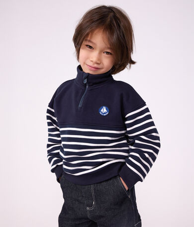 Kinder-Sweatshirt mit Rei&szlig;verschluss-Kragen aus gestreifter Baumwolle