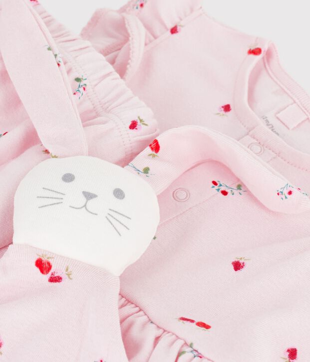 Baby-Geschenkset Kleid und Kuscheltier aus Baumwolle mit Blumenmuster rosa/vielfarbig