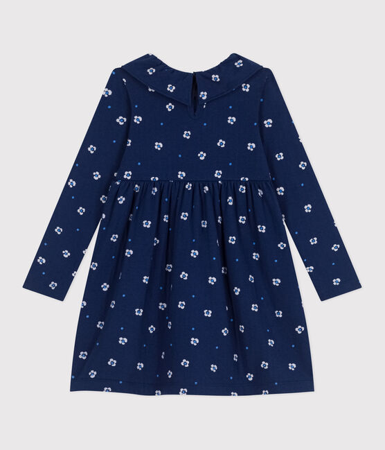 Langärmeliges Kinder-Kleid aus Baumwolle mit Blumenmuster blau MEDIEVAL/weiss MULTICO