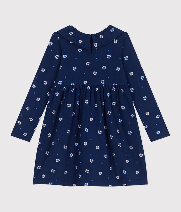 Lang&auml;rmeliges Kinder-Kleid aus Baumwolle mit Blumenmuster blau/vielfarbig