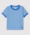 Kurzärmeliges Baby-T-Shirt aus Bio-Baumwolle mit Ringelstreifen blau BRASIER/grau MARSHMALLOW