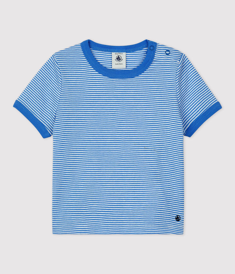 Kurz&auml;rmeliges Baby-T-Shirt aus Bio-Baumwolle mit Ringelstreifen blau/weiss