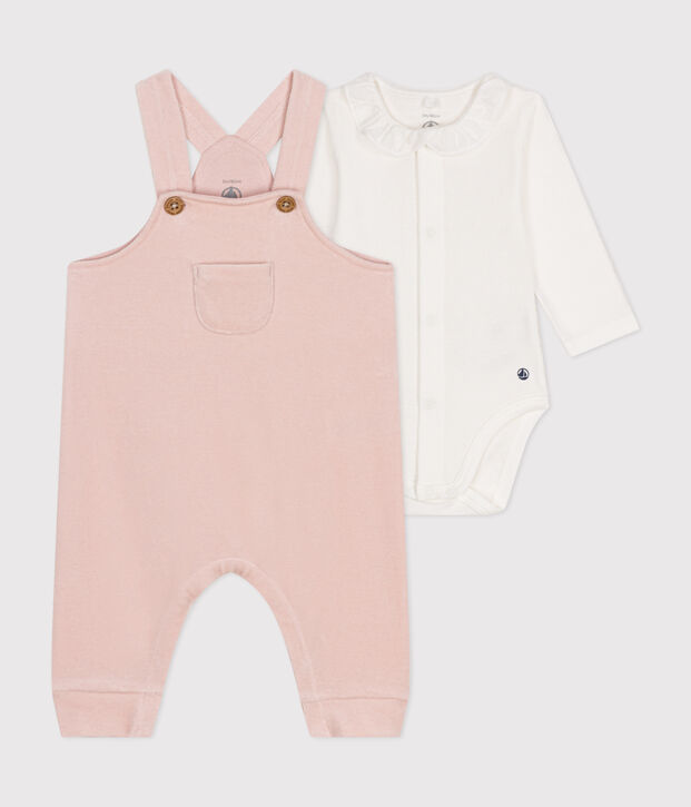 Baby Set, Latzhose aus Samt und body rosa