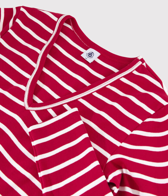 Damen-T-Shirt mit V-Ausschnitt rot TERKUIT/weiss MARSHMALLOW