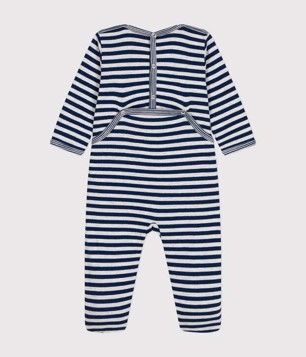 Gestreifter Baby-Strampler aus Doppeljersey blau/beige