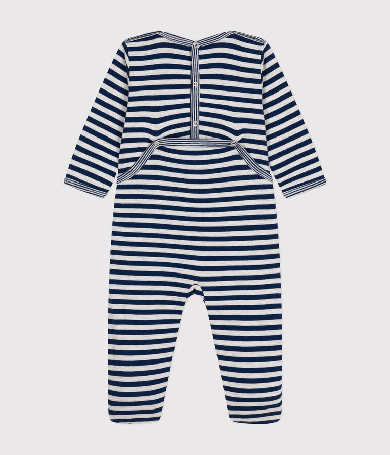 Gestreifter Baby-Strampler aus Doppeljersey blau/beige