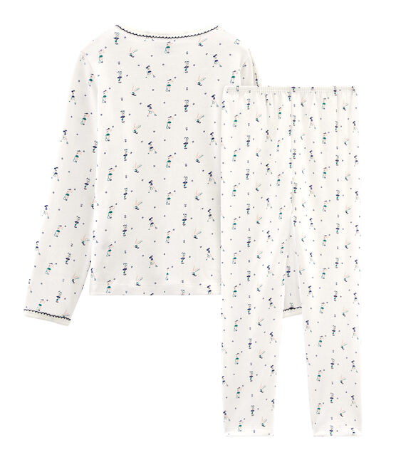 Rippstrick-Pyjama für kleine Mädchen weiss MARSHMALLOW/weiss MULTICO