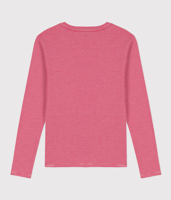 Eng anliegendes T-Shirt mit Rundhalsausschnitt aus Baumwolle für Damen rot CORRIDA/weiss MARSHMALLOW
