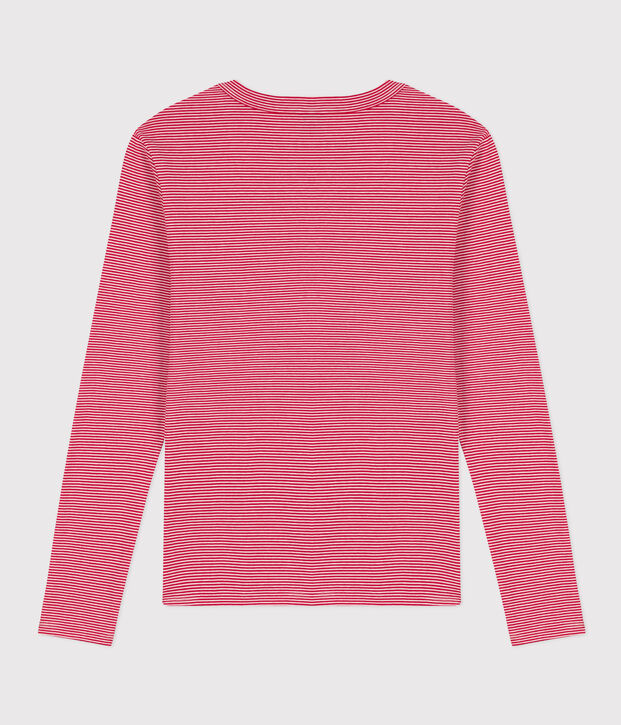 Eng anliegendes T-Shirt mit Rundhalsausschnitt aus Baumwolle f&uuml;r Damen rot/weiss