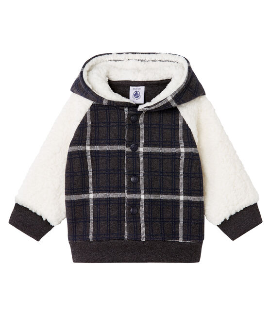 Kariertes Baby-Strick-Kapuzensweatshirt für Jungen mit Sherpa in Schaffelloptik. schwarz CITY/weiss MULTICO CN