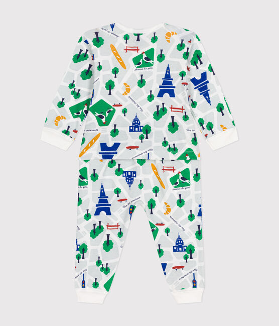 Baby-Pyjama ohne Füße aus Baumwolle mit Printmotiv Paris weiss MARSHMALLOW/blau MEDIEVAL