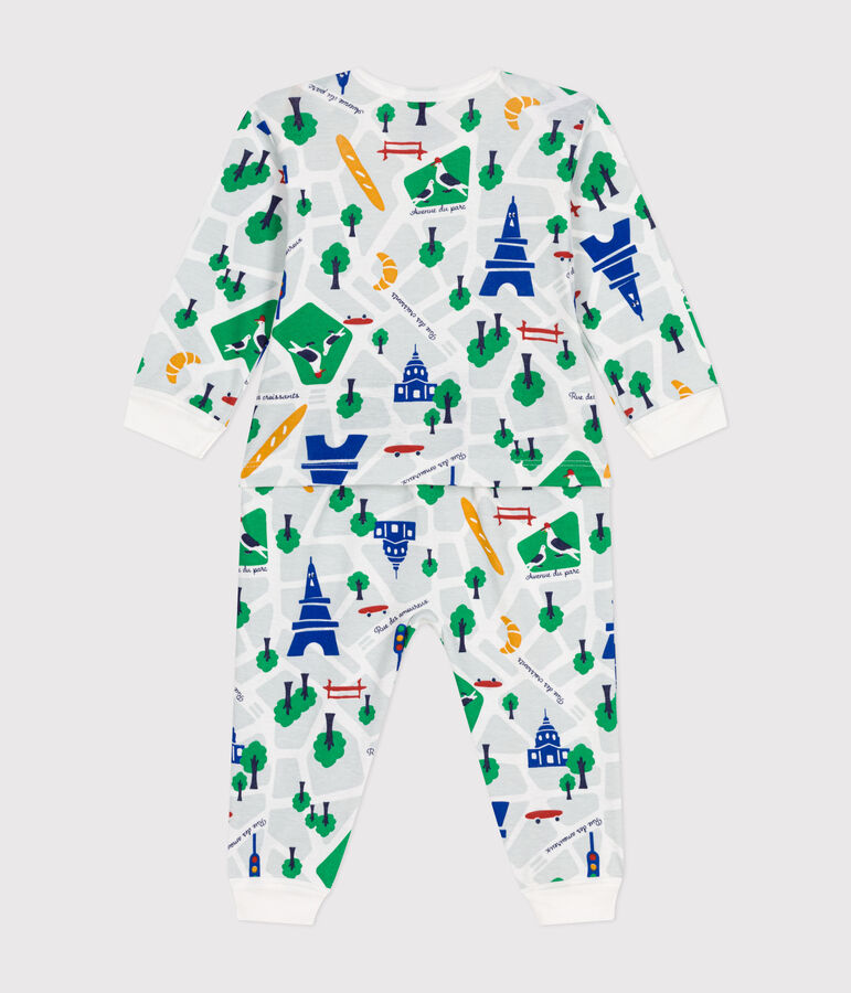 Baby-Pyjama ohne F&uuml;&szlig;e aus Baumwolle mit Printmotiv Paris weiss/blau