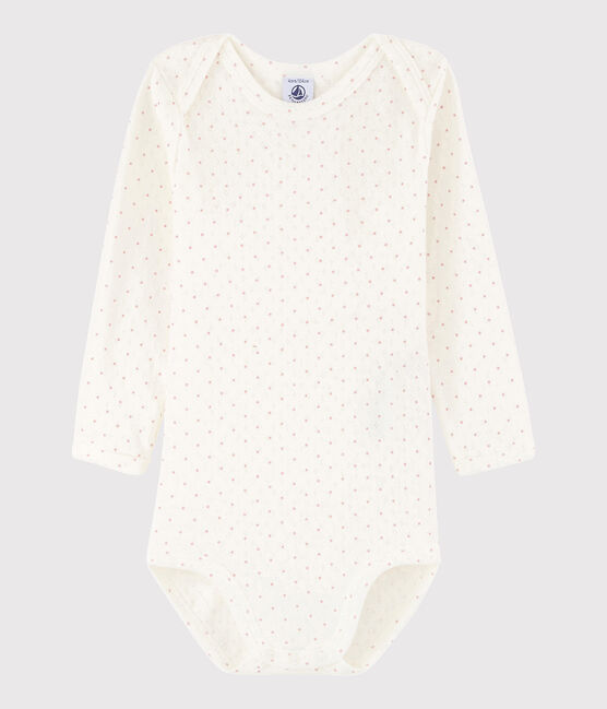 Langärmeliger Baby-Body Mädchen weiss MARSHMALLOW/rosa CHARME