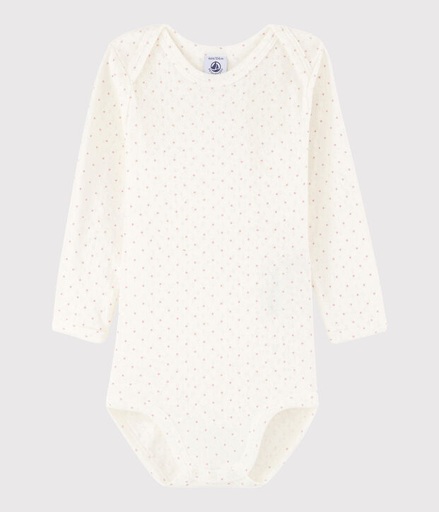 Lang&auml;rmeliger Baby-Body M&auml;dchen weiss/rosa