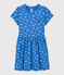 Kurzärmeliges Kleid aus Baumwolle für Mädchen blau BRASIER/grau MARSHMALLOW