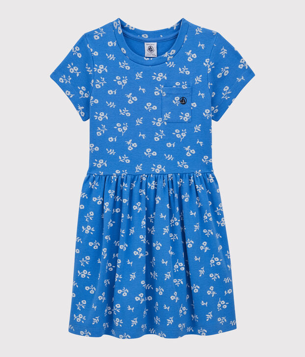 Kurz&auml;rmeliges Kleid aus Baumwolle f&uuml;r M&auml;dchen blau/weiss