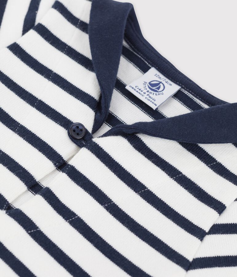 Babykleid aus dickem Bio-Jersey mit Matrosenkragen weiss/blau