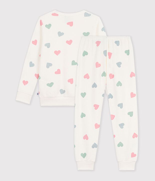 Kinder-Pyjama aus Baumwoll-Frottee mit Herzmotiv naturfarben/vielfarbig