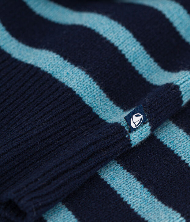 Damenpullover aus Wolle mit Matrosenmuster blau/blau