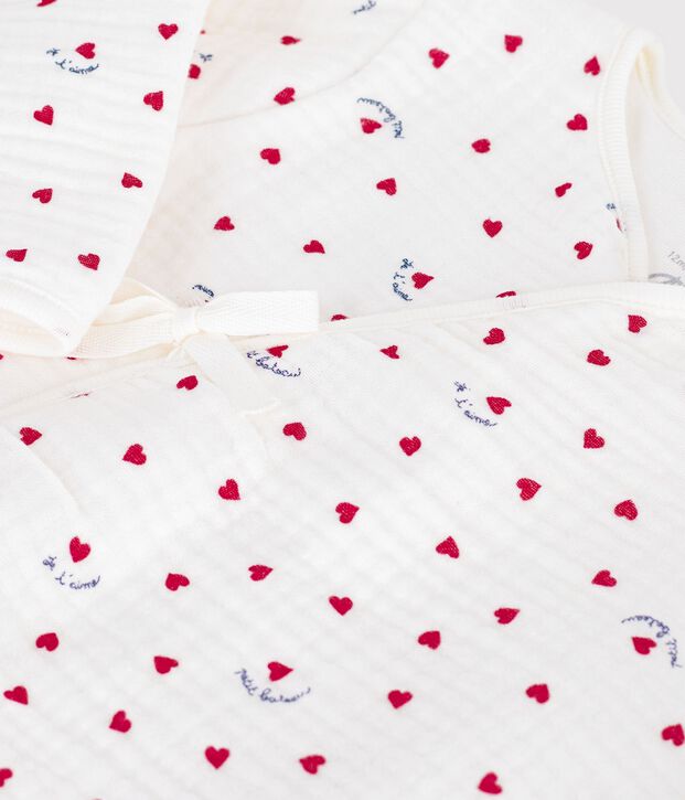 Baby-Strampler aus Baumwollgaze mit kleinem Herzchenmuster weiss/vielfarbig