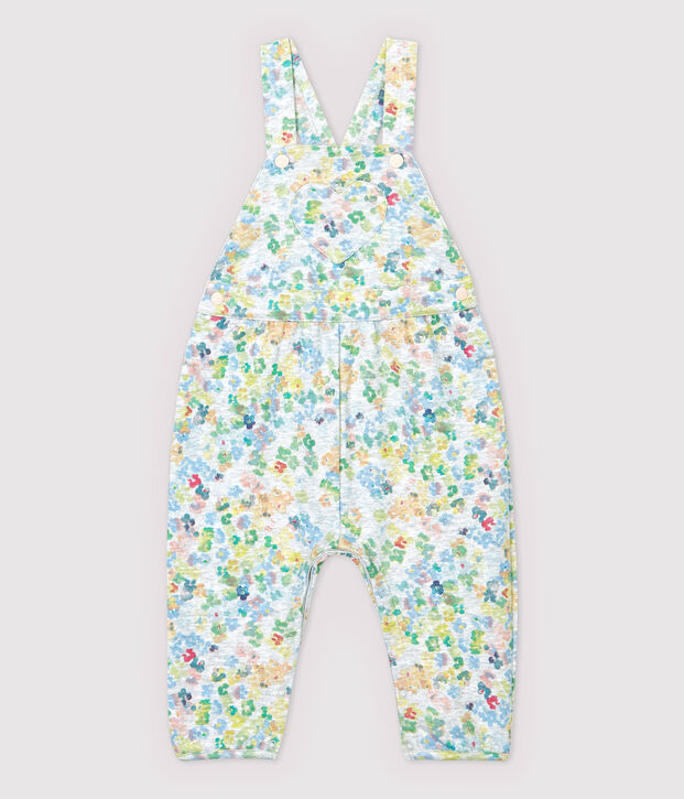 Baby-Latzhose aus Molton M&auml;dchen. grau/vielfarbig