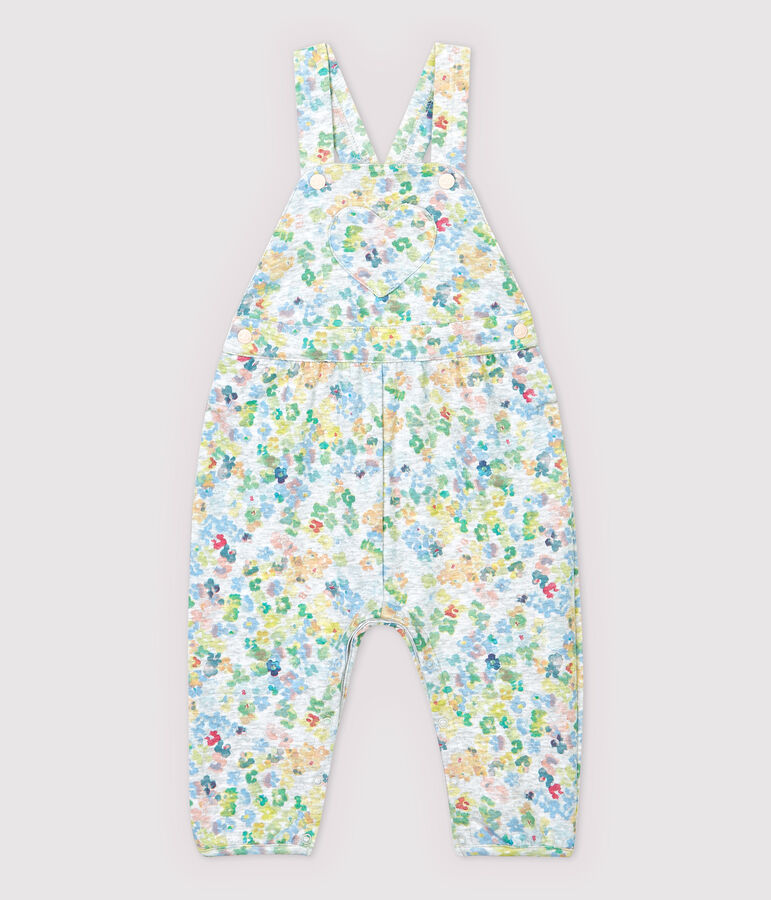 Baby-Latzhose aus Molton M&auml;dchen. grau/vielfarbig