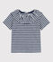 Kurzärmelige Babybluse aus gestreiftem geflammtem Jersey blau MEDIEVAL/weiss MARSHMALLOW