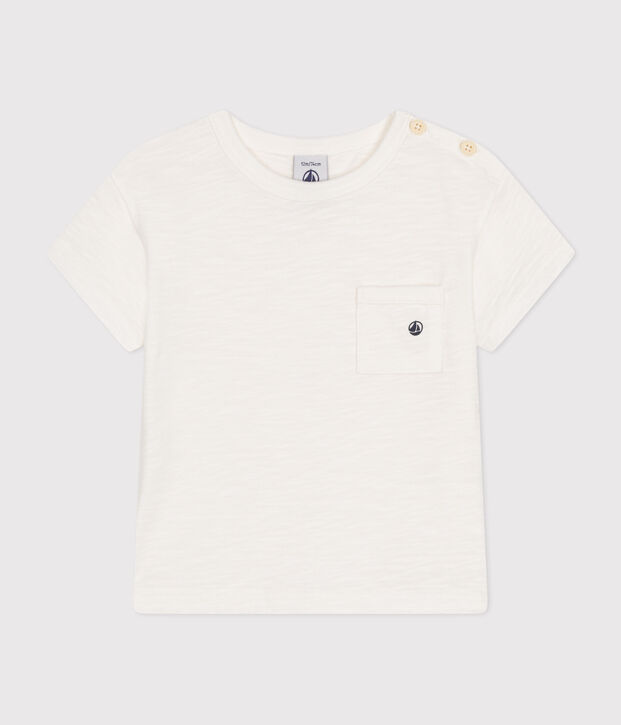 Kurz&auml;rmeliges Baby-T-Shirt aus geflammtem Jersey weiss