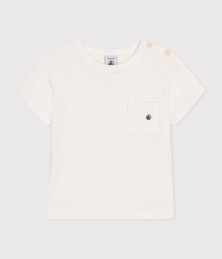 Kurz&auml;rmeliges Baby-T-Shirt aus geflammtem Jersey weiss