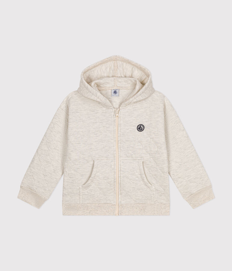 Kinder-Hoodie mit Rei&szlig;verschluss aus gestepptem Doppeljersey beige