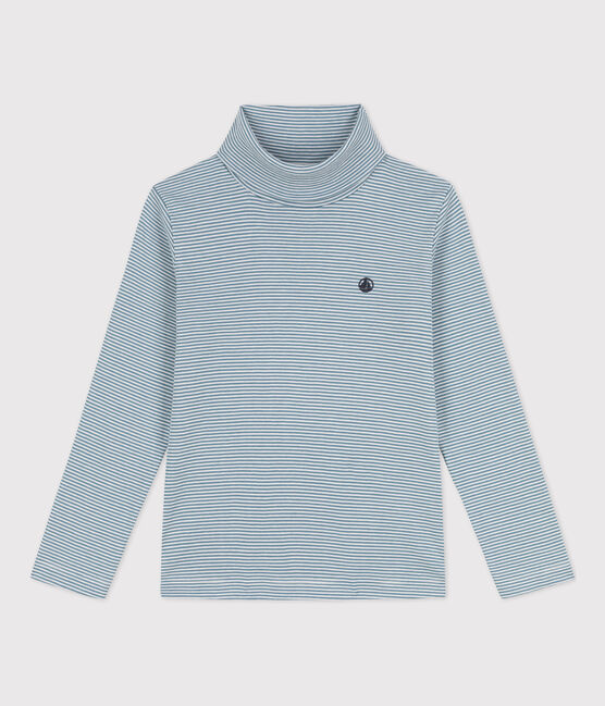 Gestreifter Unterziehpullover aus Baumwolle für Mädchen und Jungen blau ROVER/weiss MARSHMALLOW