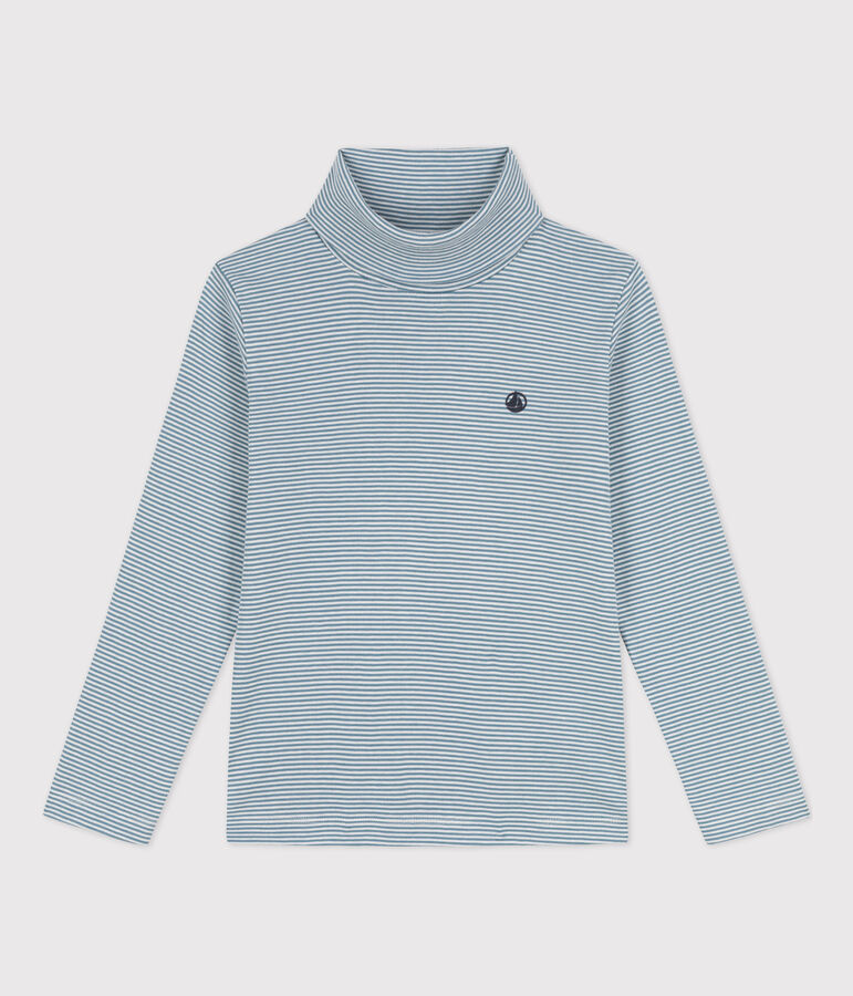 Gestreifter Unterziehpullover aus Baumwolle f&uuml;r M&auml;dchen und Jungen blau ROVER/weiss MARSHMALLOW